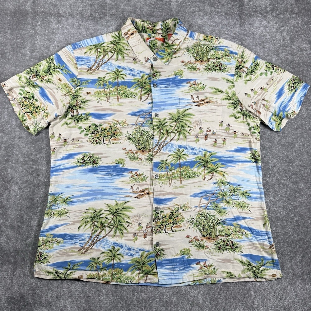 Tori Richard Shirt Men's XXL Hawaiian Hula Girls Palm Tree Beach Resortwear